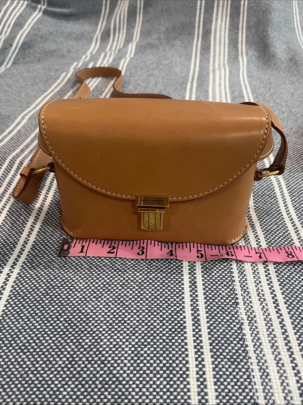 Saint Laurent Tan Leather Crossbody Bag with Gold Hardware